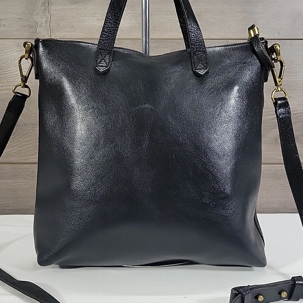 Madewell Small Black Leather Tote Crossbody Bag